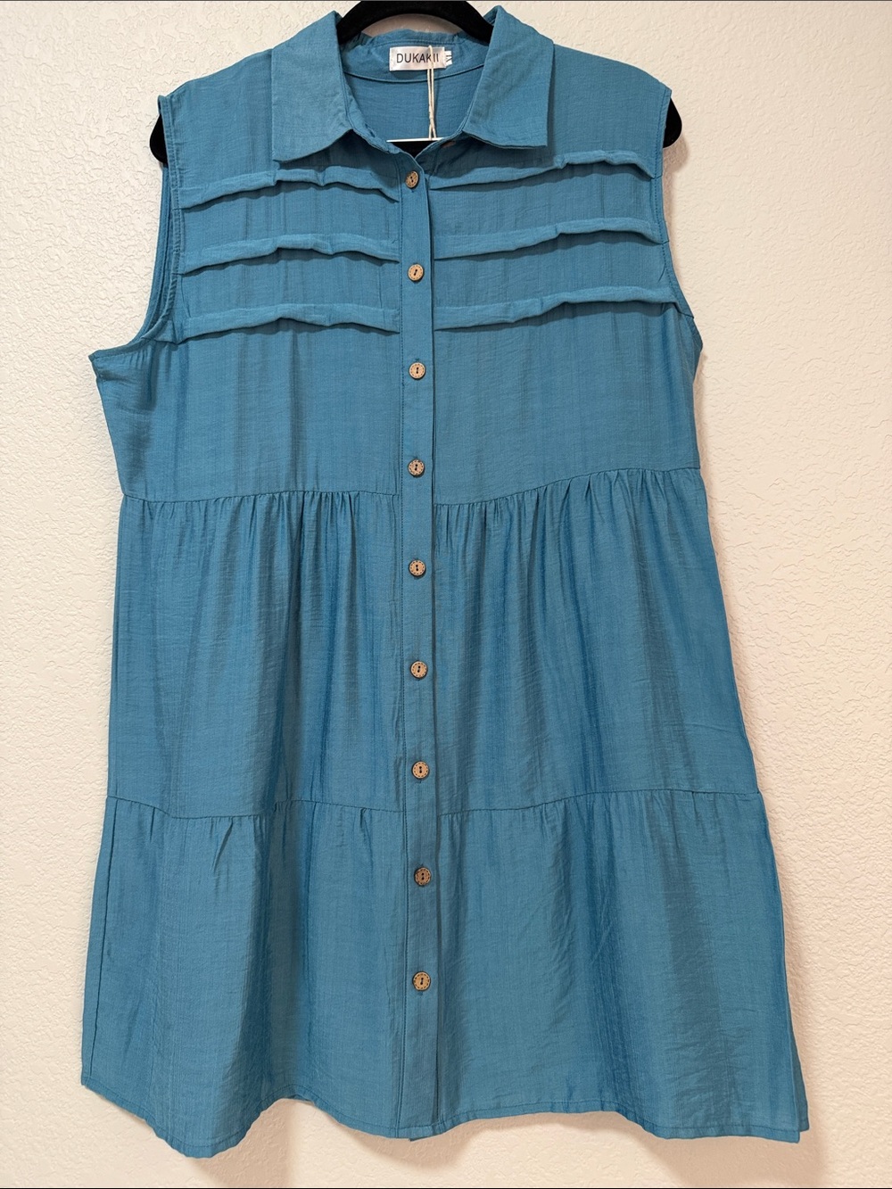 Teal Sleeveless Button-Front Mini Dress